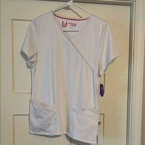 Urbane Women's White Crossover Scrub Top